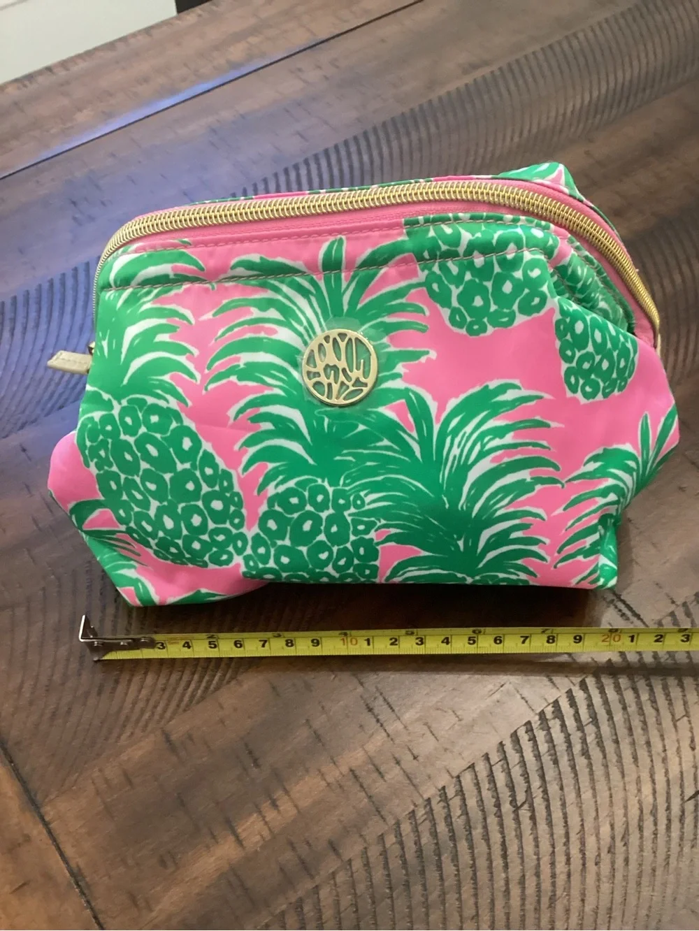 Lilly Pulitzer Pink Cosmetic Pouch with Green Pineapple Print
